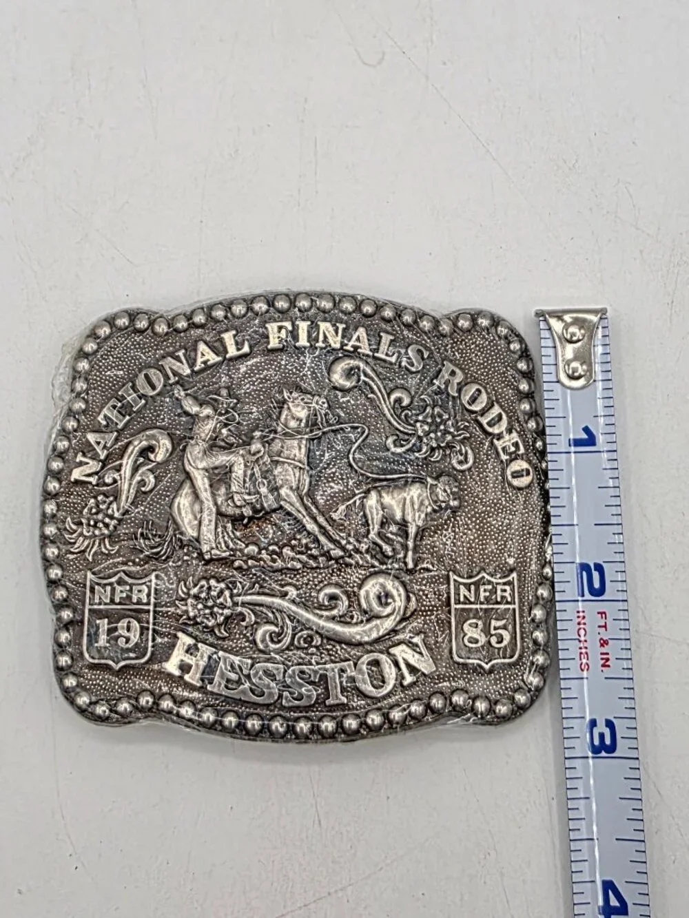 Vintage HESSTON NFR 1985 National Finals Rodeo Embossed Belt Buckle New Sealed
